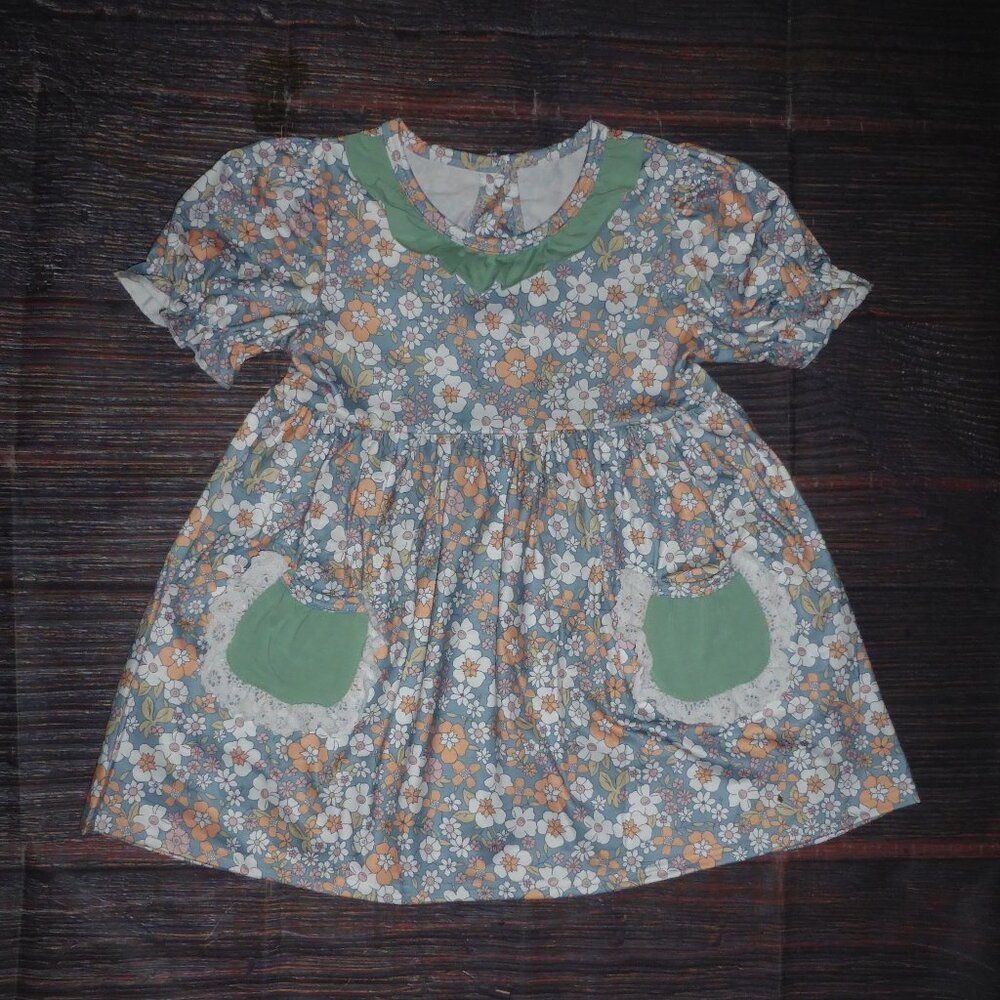 Boutique Girls Floral Short Sleeve Pocket Dress